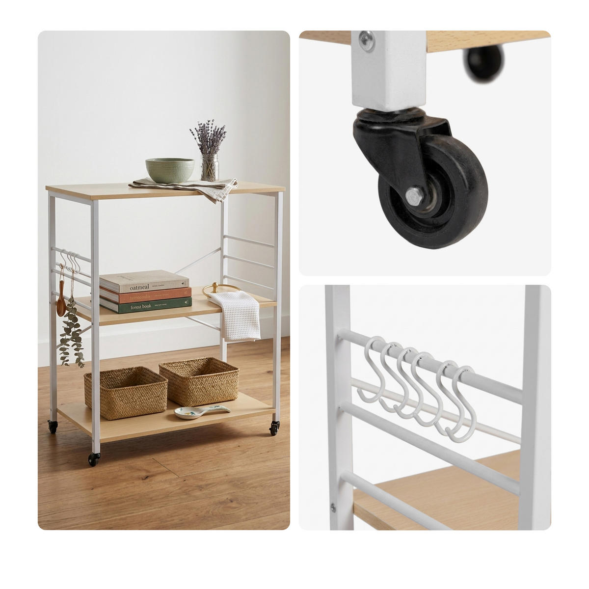 VOZIČEK za postrežbo - večbarvno, kovina/leseni material (80/89/40cm) - Relaxdays