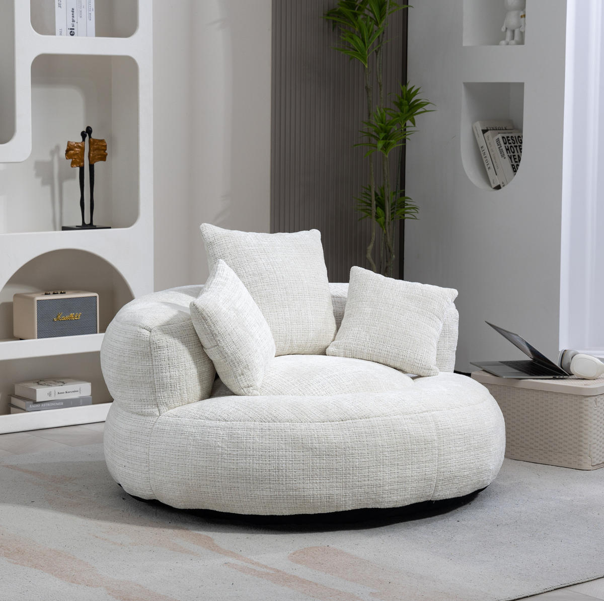 SITZSACK 108/108/52 cm mit hoher Rückenlehne und Armlehnen aus Chenille, Beige - Beige, Textil (108/52/108cm) - Modfu