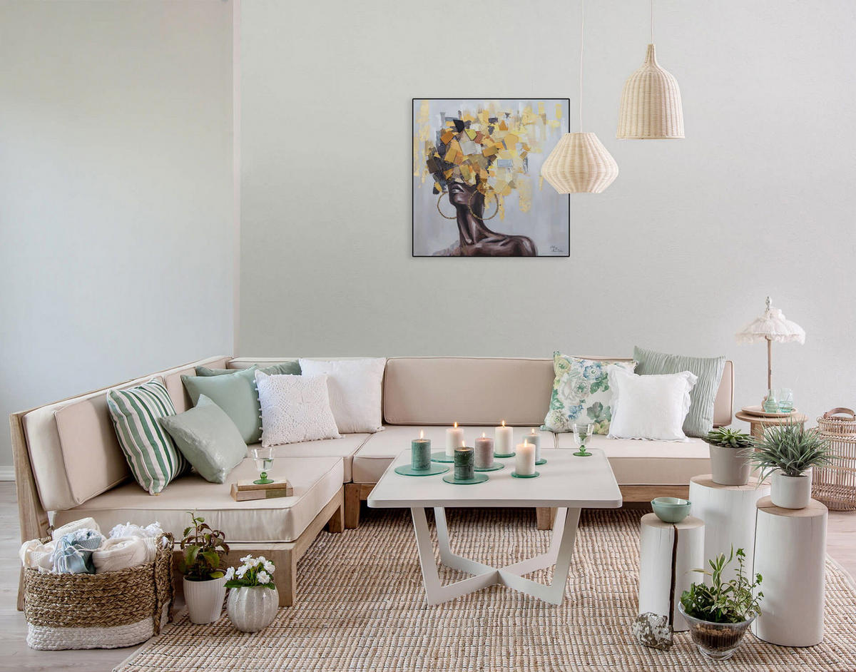 ACRYLBILD HANDGEMALT 60/60 cm - Gelb/Grau, Holz/Textil (60/60cm) - KUNSTLOFT