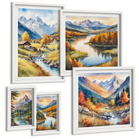 BILDER SET 5er Set - 50x50 cm & 20x30 cm & 40x60 cm Weißer Rahmen - Nachthimmel, Berge, Winter, Weltraum - Weiß, Kunststoff (40/60cm) - TULUP