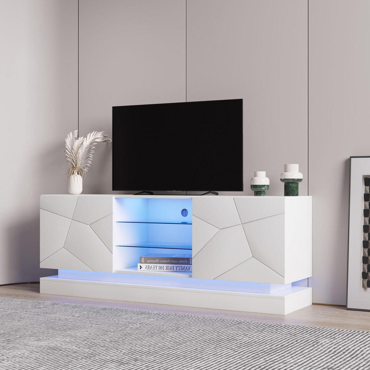 TV-ELEMENT mit Glasablage 160 cm Weiß Spanplatte - Weiß, Holzwerkstoff (38.5/60/160cm) - Beauniv