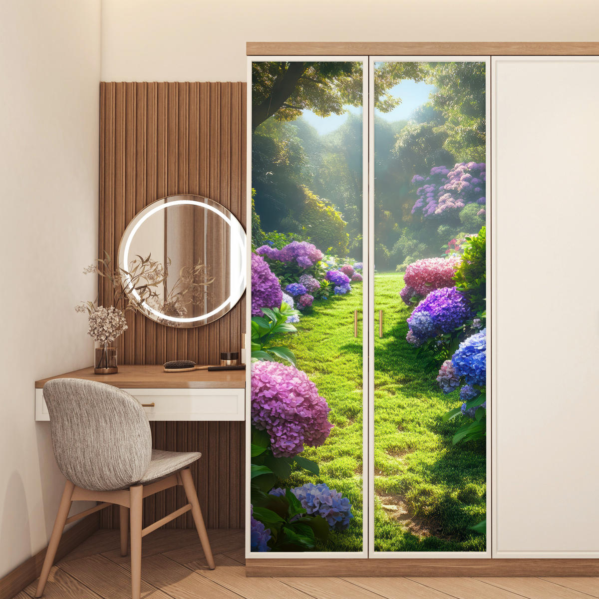 FOTOTAPETE Tür - Natur - Hortensie - Blumen - Grün 95x215 cm - Hellgrün, Kunststoff (95/0.1cm) - MuchoWow