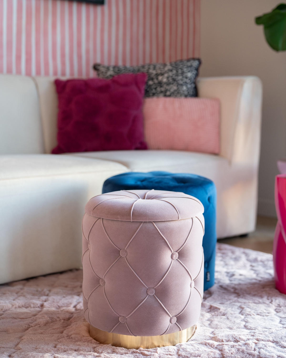 POUF 2er-Set Rosa Pueblo - Pink/Goldfarben, Textil (33/44/33cm) - Beliani