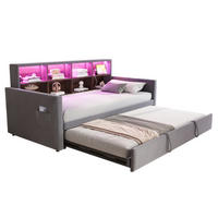 POLSTERBETT 90/190 cm aus Samt mit Ausziehbett, LED-Kopfteil und Steckdosen Dunkelgrau - Dunkelgrau, Textil (90/190cm) - Modenvie