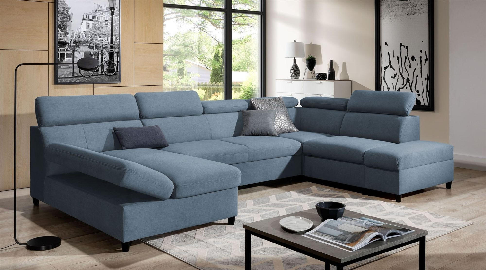 WOHNLANDSCHAFT Schlafsofa Anton - Hellblau, Holzwerkstoff/Textil (342/96/205cm) - Fun Möbel