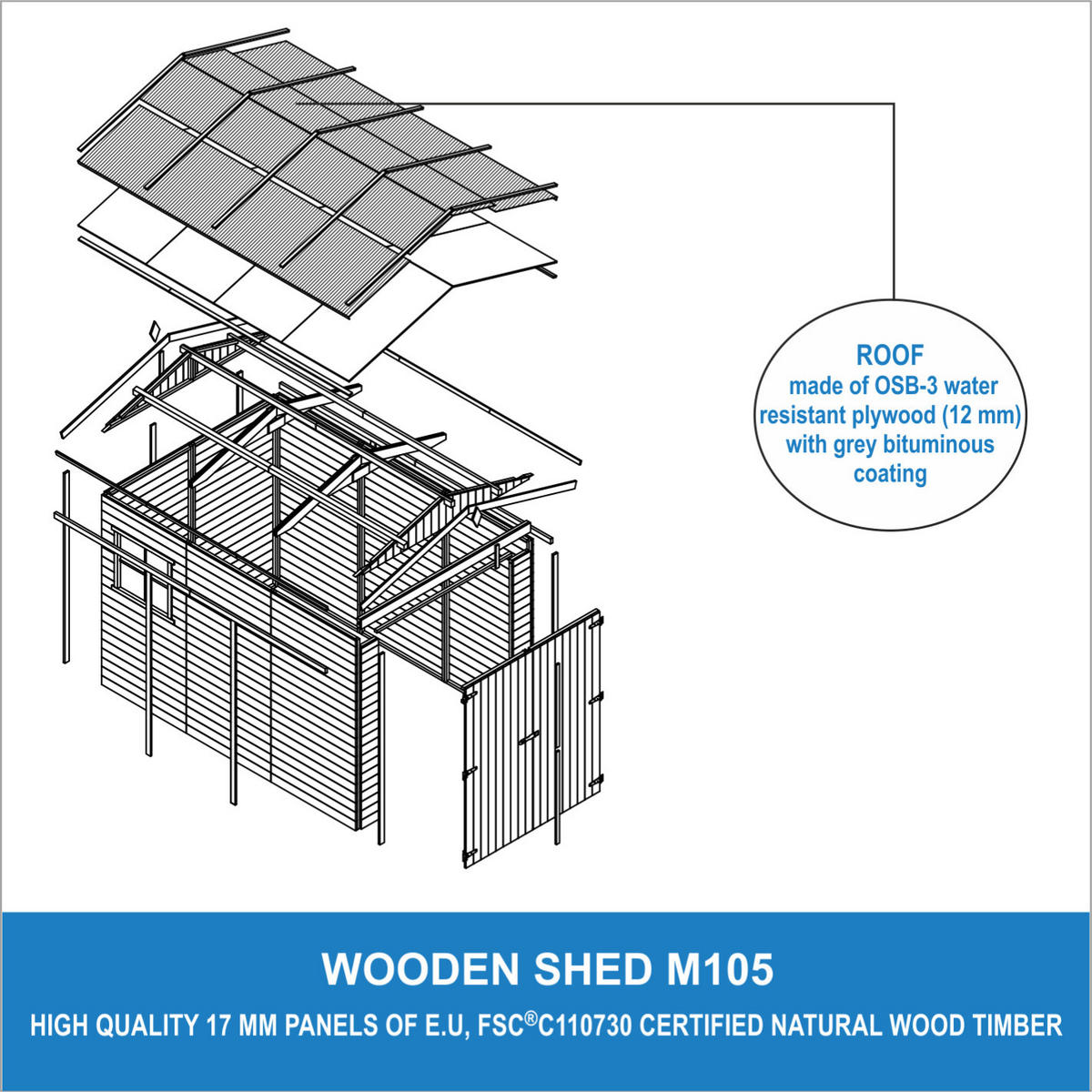HOLZGARAGE - Abstellraum mit Fenstern- H222x244x320 cm/ 6 m² - TIMBELA M105 - Naturfarben, Holz (205/180/297cm) - Timbela