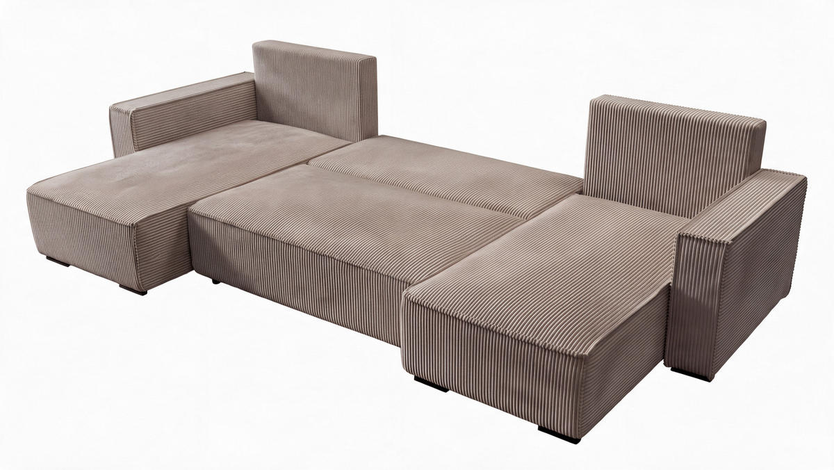 WOHNLANDSCHAFT CUDDY U mit Schlaffunktion und Bettkasten, Farbe: Braun, Cordstoff - Cappuccino, Textil (308/85/144cm) - Storez24
