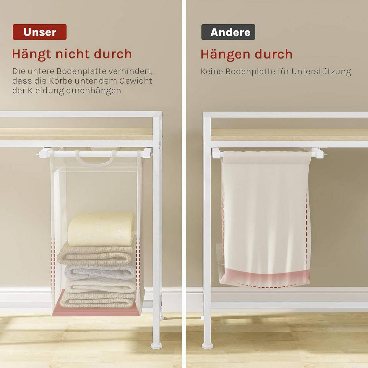 WÄSCHEKORB 2 Fächer, jedes 40 L, Weiß+Helle Eiche - Eichefarben/Weiß, Holzwerkstoff/Textil (70/71/30cm) - Woltu
