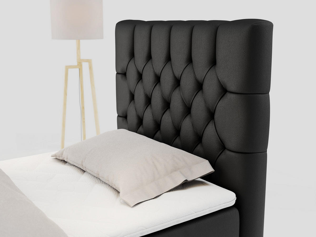 BOXBETT PERA 90/200 Schwarz Kunstleder - H3 - Rechts Seite - Schwarz, Holz/Textil (90/200cm) - MKS