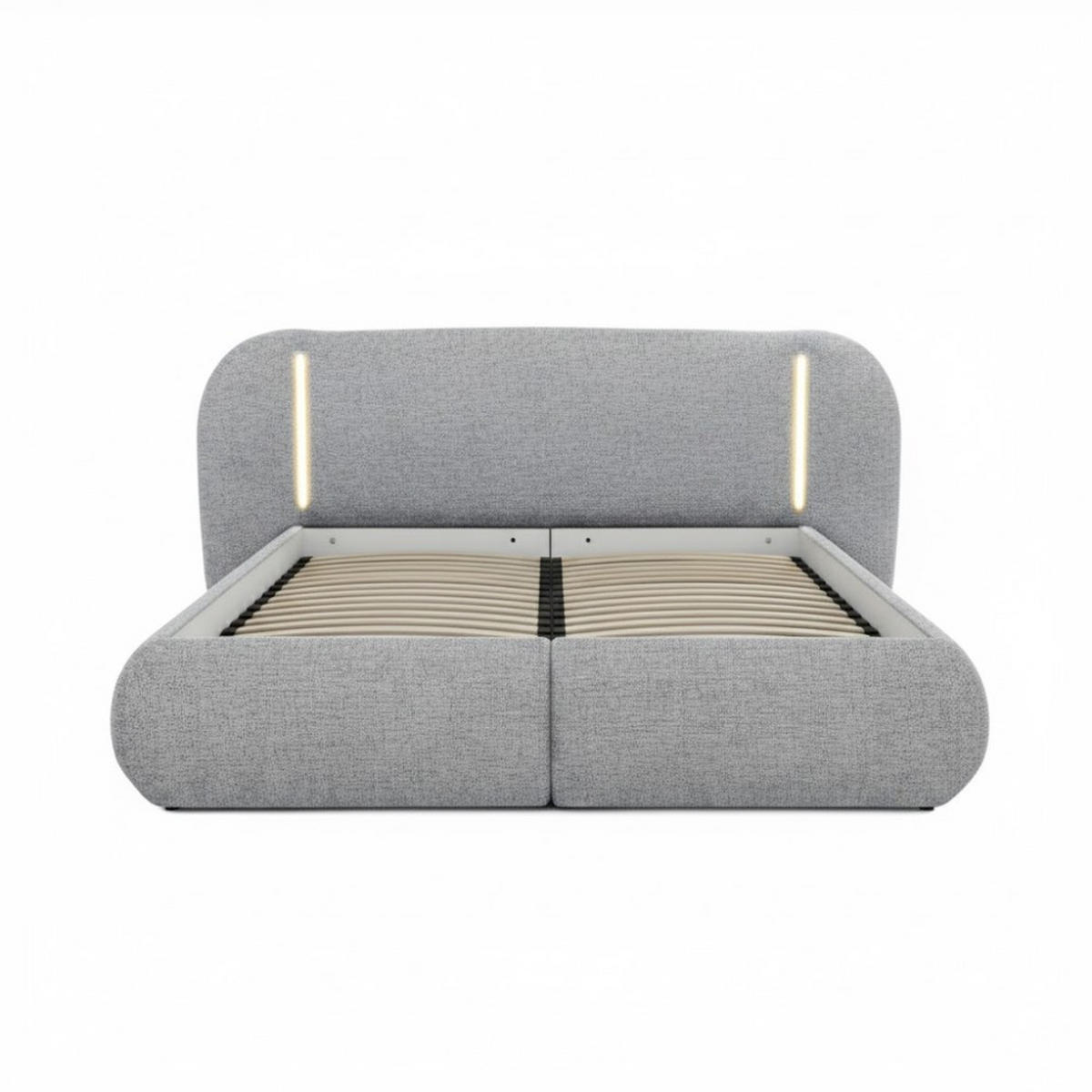 POLSTERBETT Corfu mit LED-Beleuchtung, mit Bettkasten, rundliche Formen, 140x200, Hellgrau - Hellgrau, Textil/Metall (140/200cm) - Beautysofa