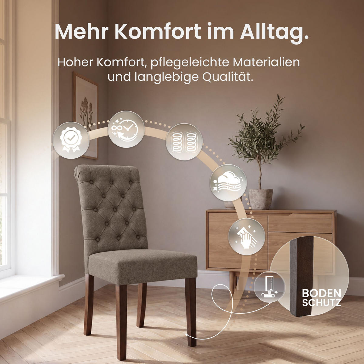 STUHL Stoff taupe - Taupe/Walnussfarben, Holz/Textil (45/98/63cm) - CLP