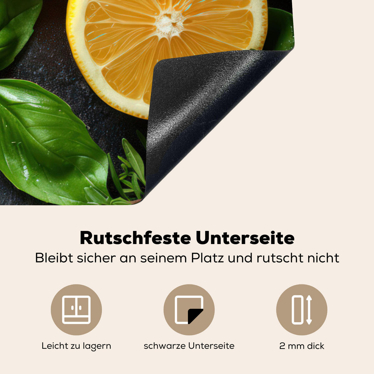 HERDABDECKPLATTE Obst - Grau - Konkret - Orange - Pflanzen Ceranfeldabdeckung 85x52 cm - Anthrazit, Kunststoff (85/52/0.2cm) - MuchoWow