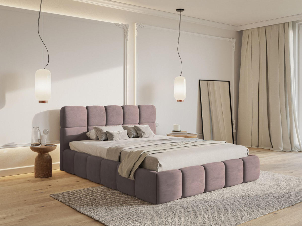 POLSTERBETT Cloudy Hellrosa Samt, 120x200 cm - Hellrosa/Schwarz, Kunststoff/Textil (120/200cm) - Selsey
