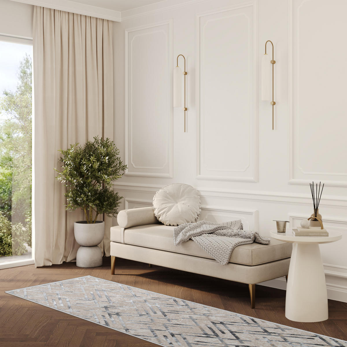 LÄUFER Crystal Hellgrau Marmor Optik 100/300 cm - Hellgrau, Textil (100/300cm) - Tapiso