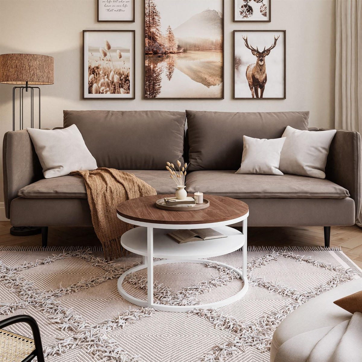 COUCHTISCH CIRI SLIM mit Regal Eichenholz Sterling - Weiß, Holzwerkstoff (60/60/42cm) - Lookway