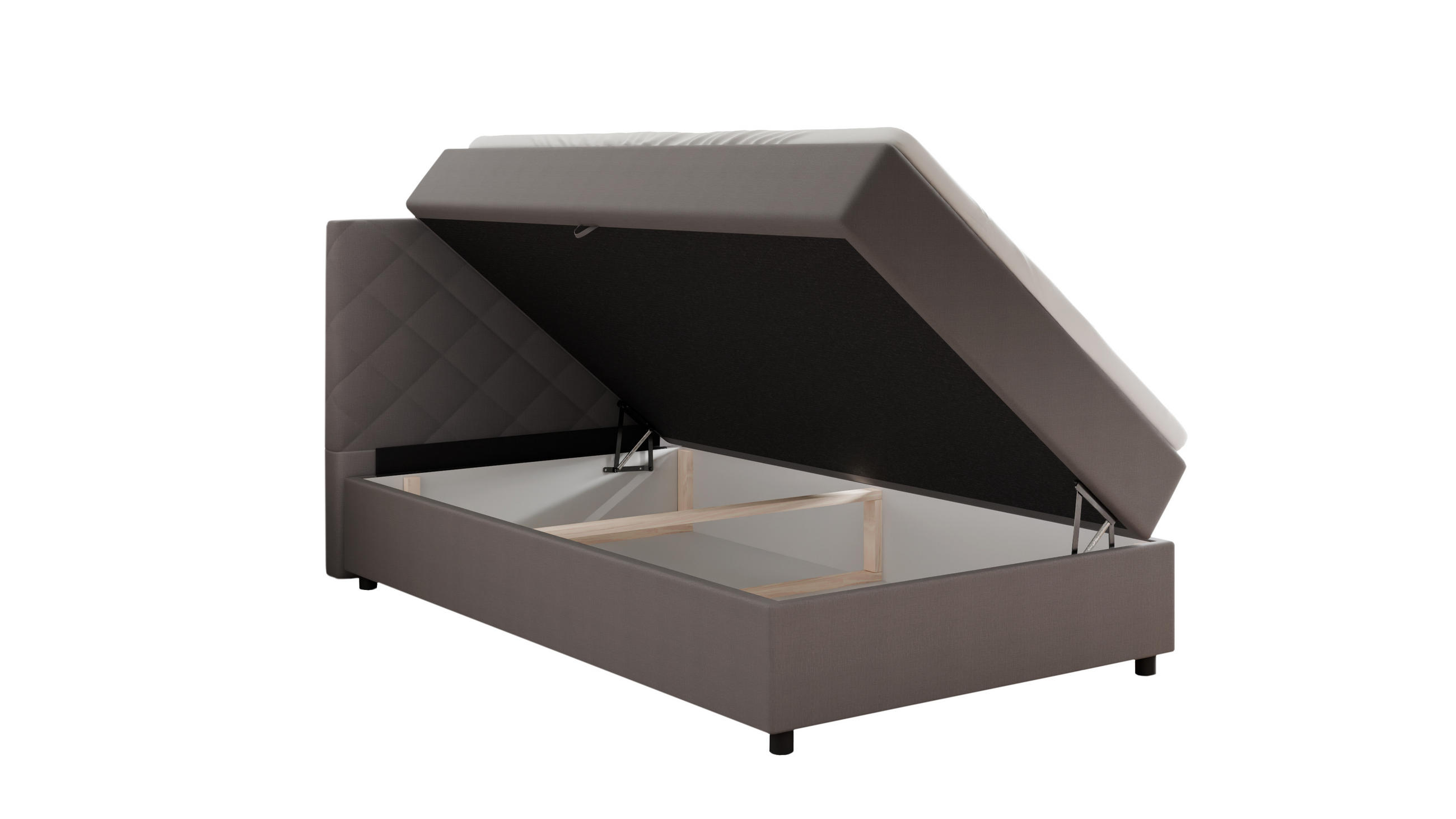 BOXBETT Diamaro 120x200 cm mit Bettkasten und Topper - Dunkelgrau - Grau, Holz (120/215cm) - Panda Möbel