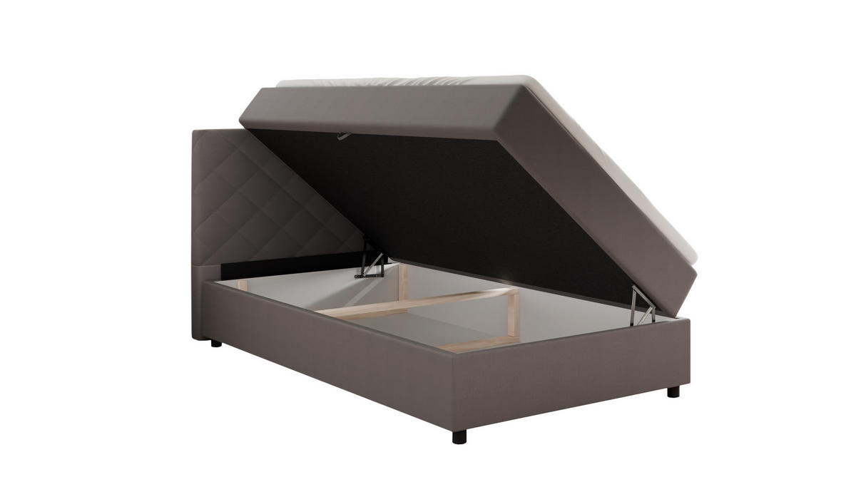 BOXBETT Diamaro 120x200 cm mit Bettkasten und Topper - Dunkelgrau - Grau, Holz (120/215cm) - Panda Möbel