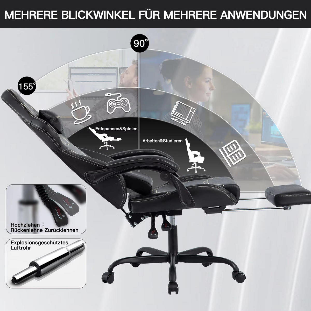 GAMINGSTUHL Gepolstert mit Fußablage Ergonomisch Blau - Blau, Metall (52.98/128.98/50.98cm) - Kaket