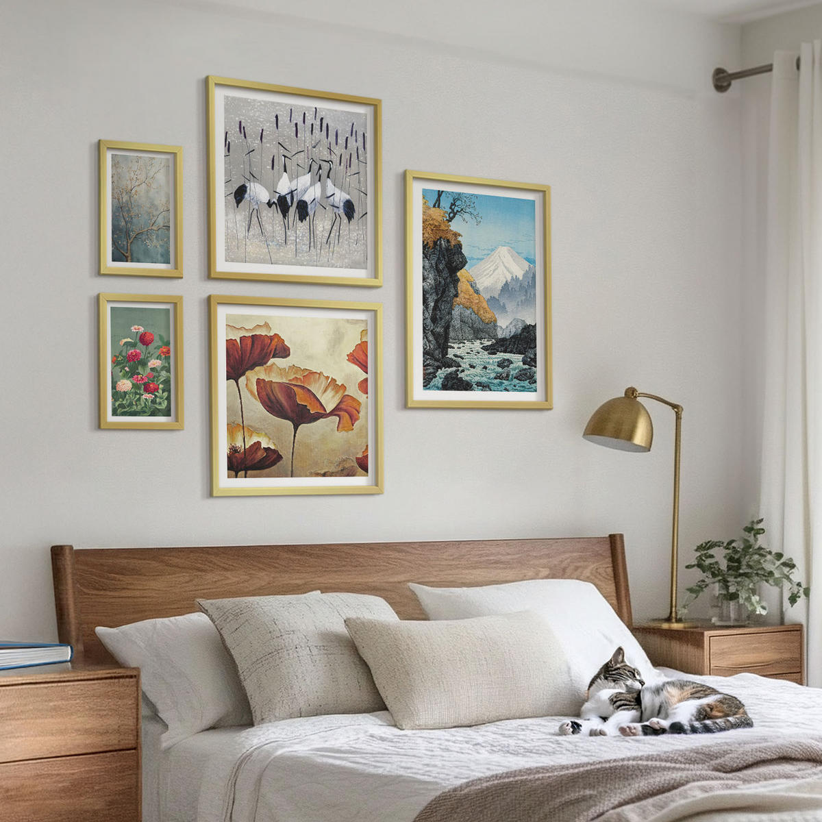 WANDBILDER 5er Set - 50x50 cm & 20x30 cm & 40x60 cm Goldrahmen - Tropische Pflanzen, Pflanzenliebhaberin - Goldfarben, Kunststoff (40/60cm) - ArtPrintCave