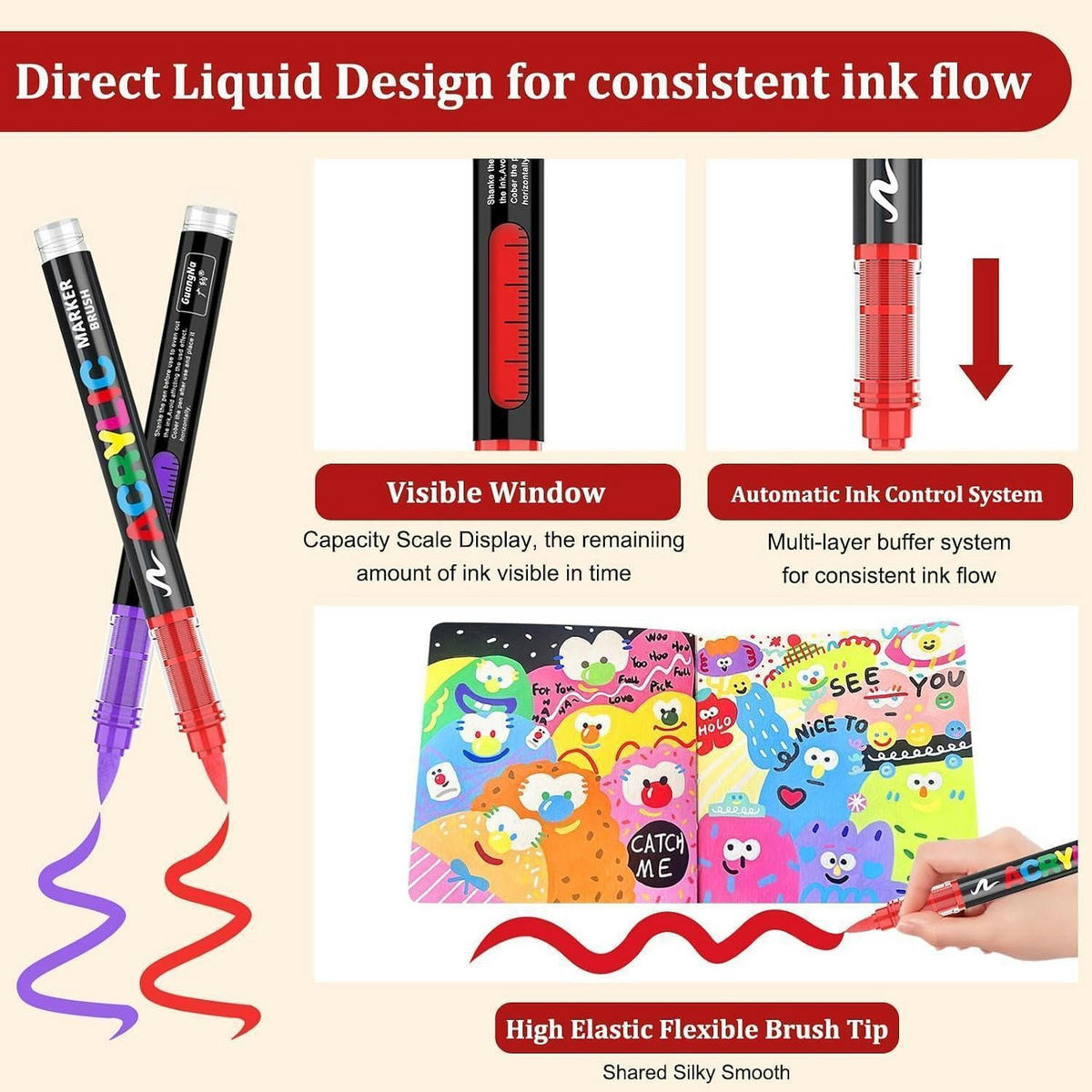 ACRYLSTIFTE 48er Set mit flexibler Pinselspitze - Multicolor, Kunststoff (2.6/14/31cm)