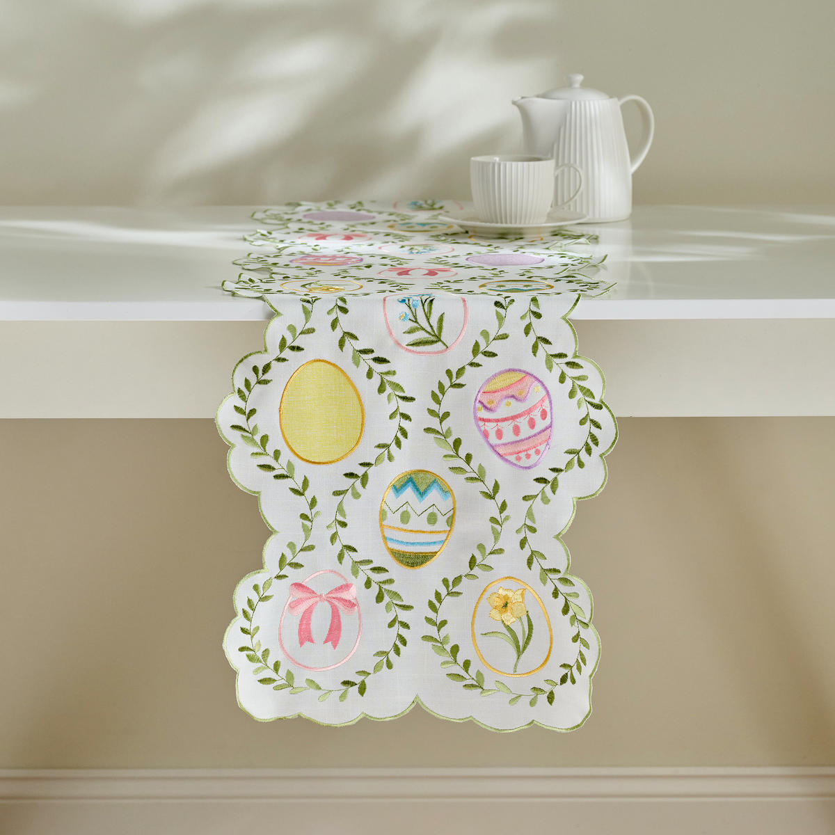 TISCHLÄUFER Pisani - Grün, Textil (174/35/1cm) - home&you