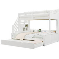 ETAGENBETT aus MDF und Kiefernholz 90x200/140x200 cm Weiß mit Ausziehbett, Stauraumtreppe und USB-Anschluss - Weiß, Holz (90/200cm) - Modfu