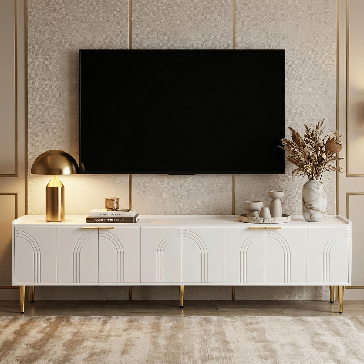 TV-LOWBOARD 170 cm in Weiß & Gold Design - Weiß Hochglanz, Holzwerkstoff (170/47.5/35cm) - Urban Meuble