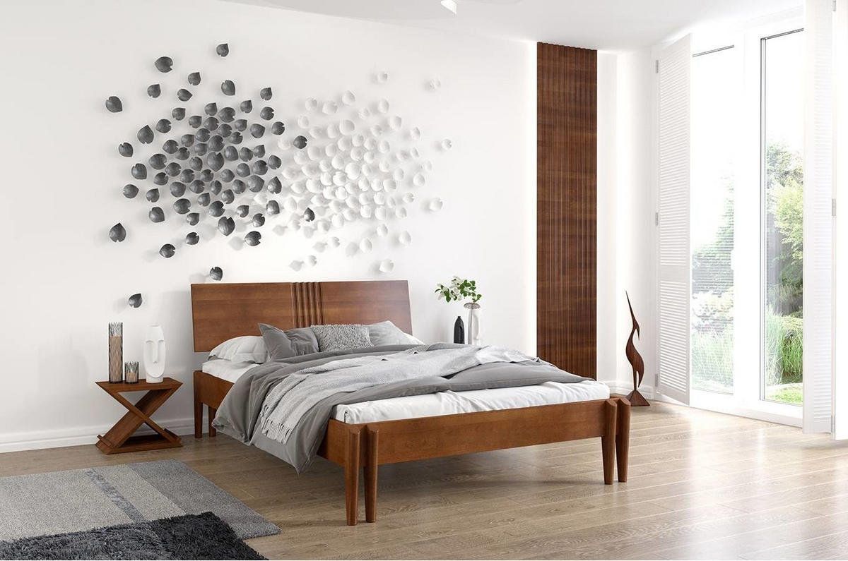MASSIVHOLZBETT Poznan in Nussbaumfarbe, Buche-lackiert, 160x200 - Walnussfarben, Holz/Buchenholz (160/200cm) - Visby