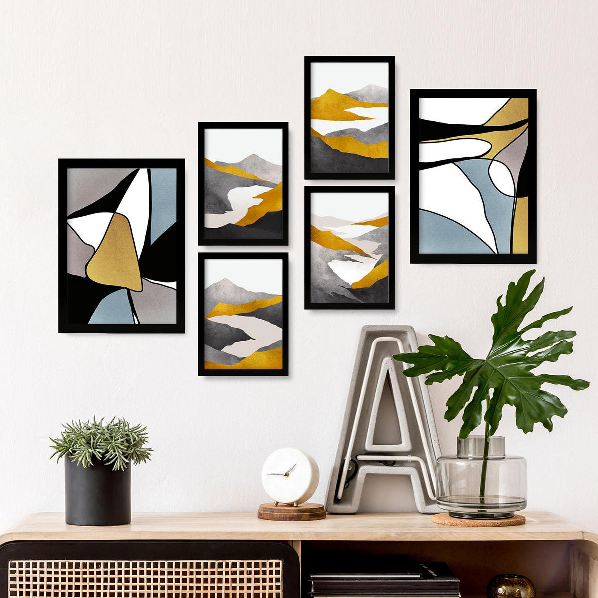 POSTER Set Mit 6 Gattung Naturen 1 In Kulissen Abstracts Ästhetische Dekorative Gemälde Für Ihr Wohnzimmer Zuhause A3 & A4 Schwarzer Rahmen - Schwarz, Papier (29/3cm) - Nacnic