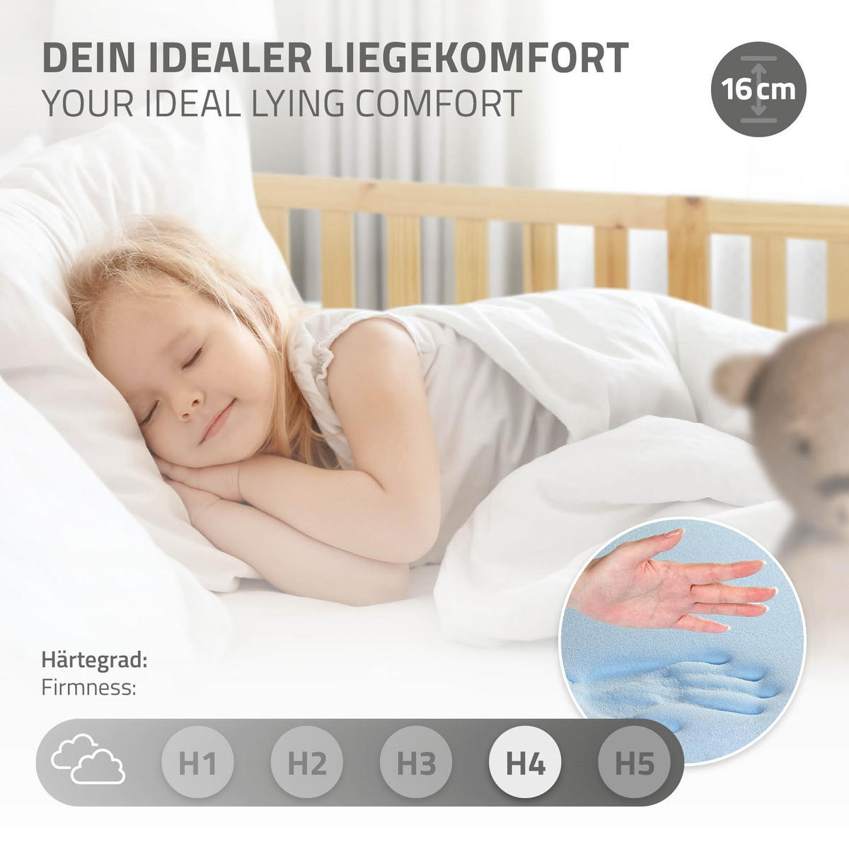 KINDERBETT 90x200 cm Natur mit Matratze H:16 cm - Naturfarben, Kunststoff (90/200cm) - ML-DESIGN