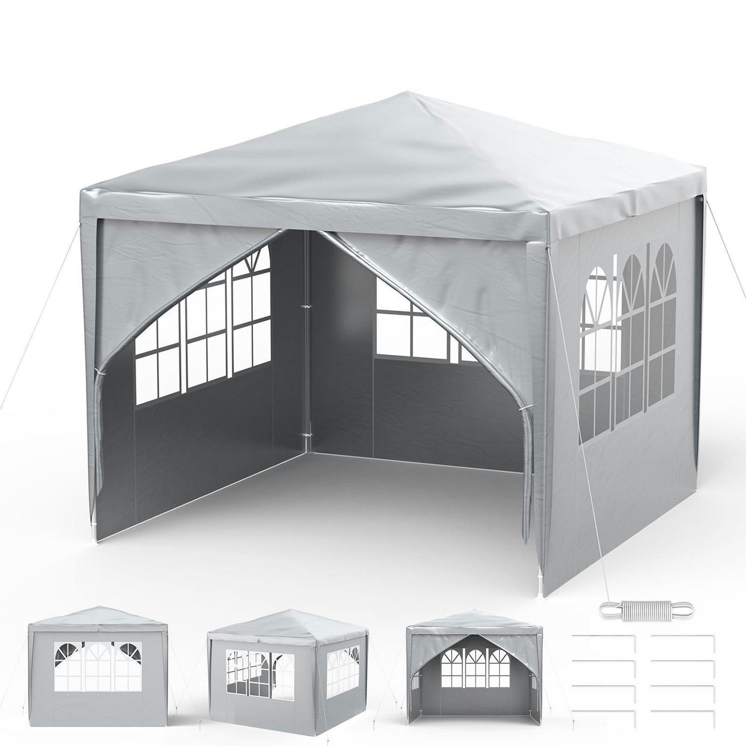 GARTENZELT 3 x 3 m Grau Wasserdicht mit 8 Seitenwänden - Grau, Textil (300/250/300cm)