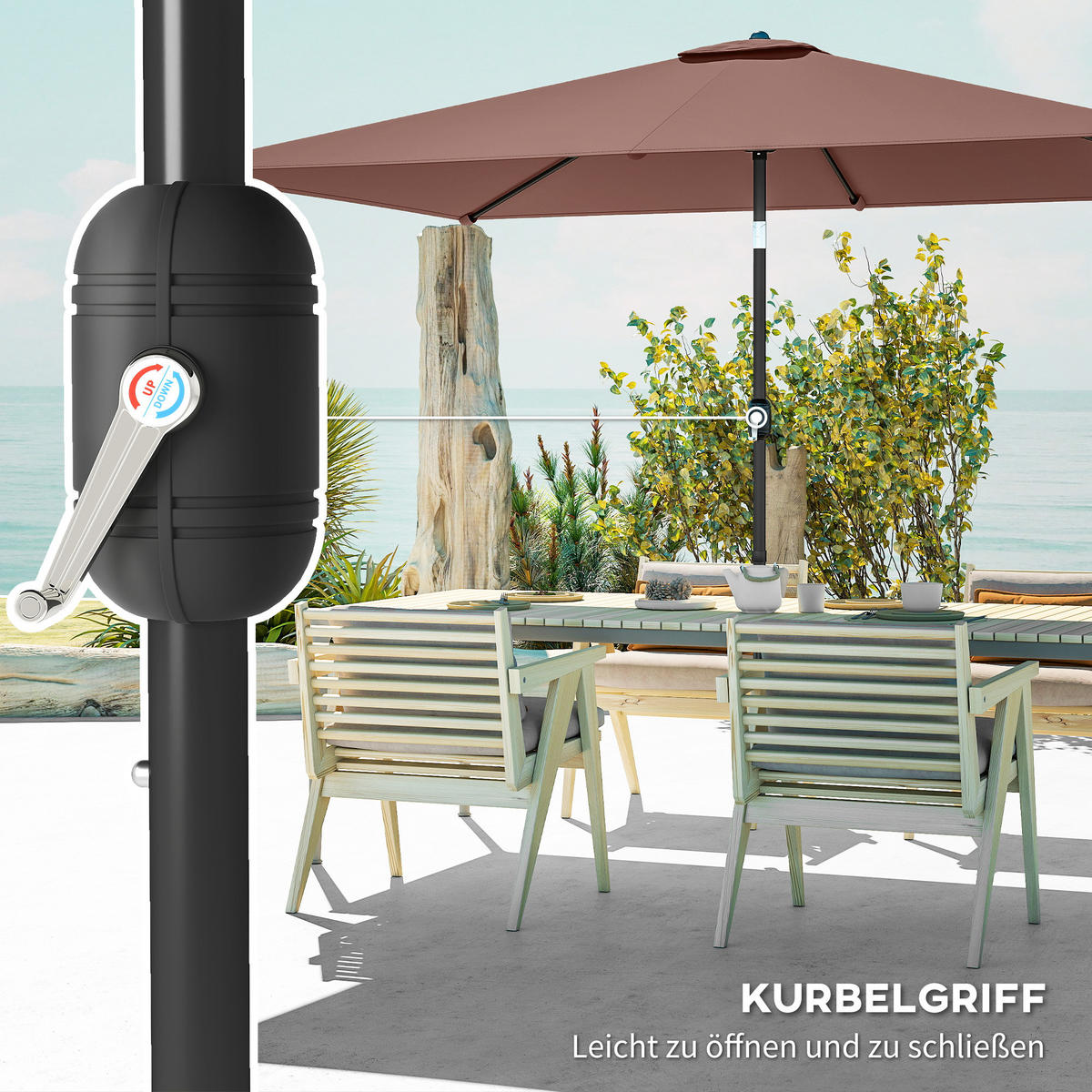 SONNENSCHIRM Polyester Metall Braun - Braun, Textil (200/300cm) - Outsunny