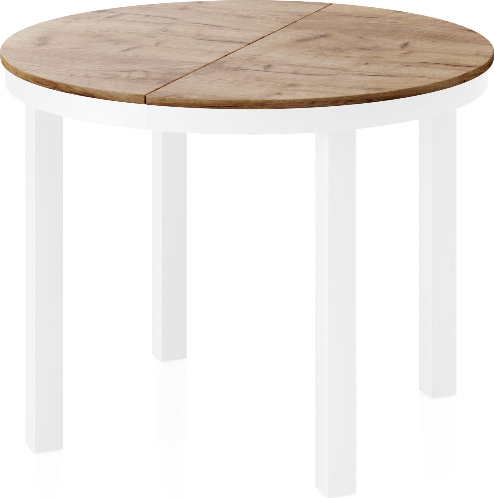ESSTISCH Rowan Weiß runder ausziehbarer, Craft Eiche 100-176/100/76 cm - Eiche Wotan/Weiß, Holzwerkstoff/Metall (100/100/76cm) - WFL GROUP