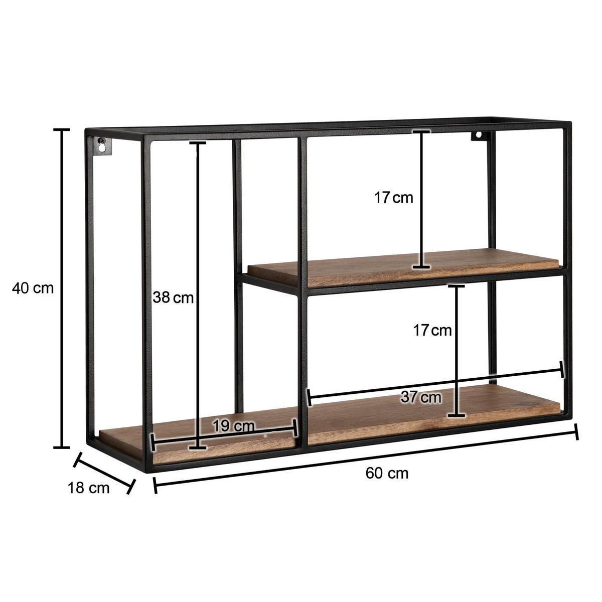 WANDREGAL Mango Massivholz Industrial Stil 60x40x18 cm - Beige/Schwarz, Holz/Metall (60/40/18cm) - KADIMA DESIGN