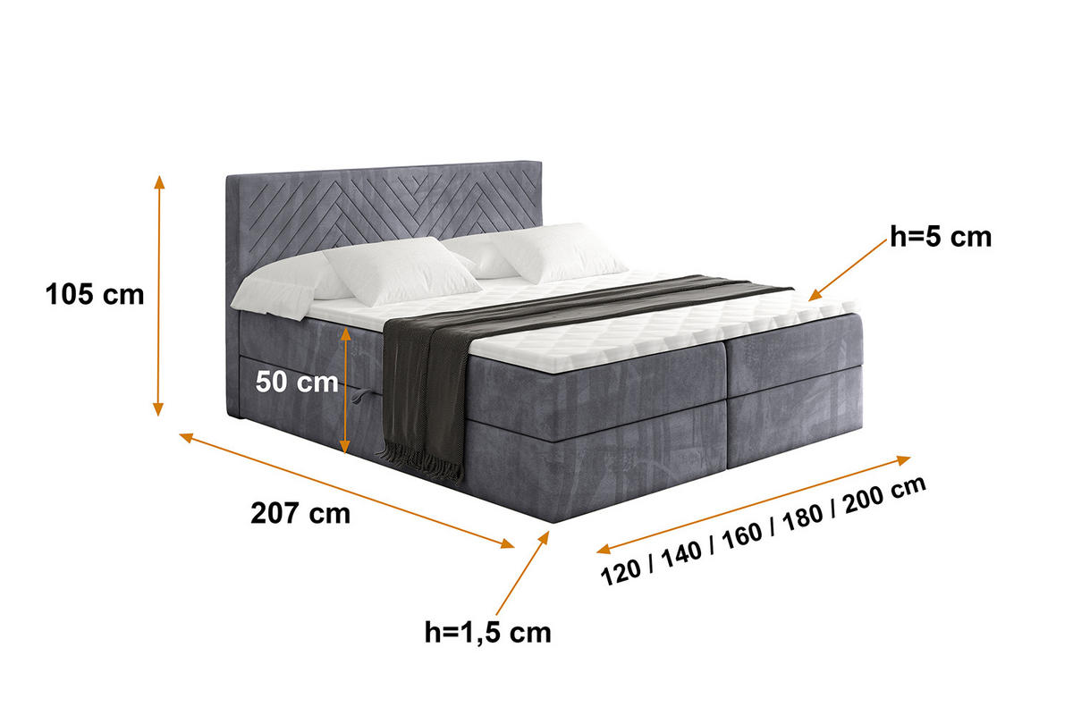 BOXBETT mit Matratze H3 und Lattenrost - VEXA - 120x200 - Dunkelgrau Casablanca - Dunkelgrau, Holzwerkstoff/Kunststoff (120/200cm) - ALTDECOR