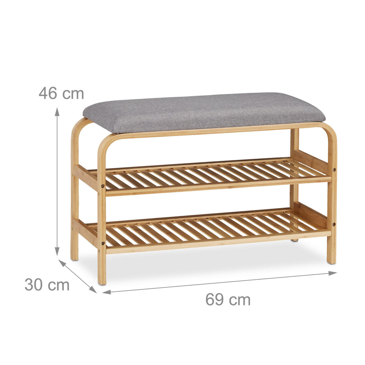 SCHUHBANK - Hellbraun, Holz/Textil (69/46/30cm) - Relaxdays