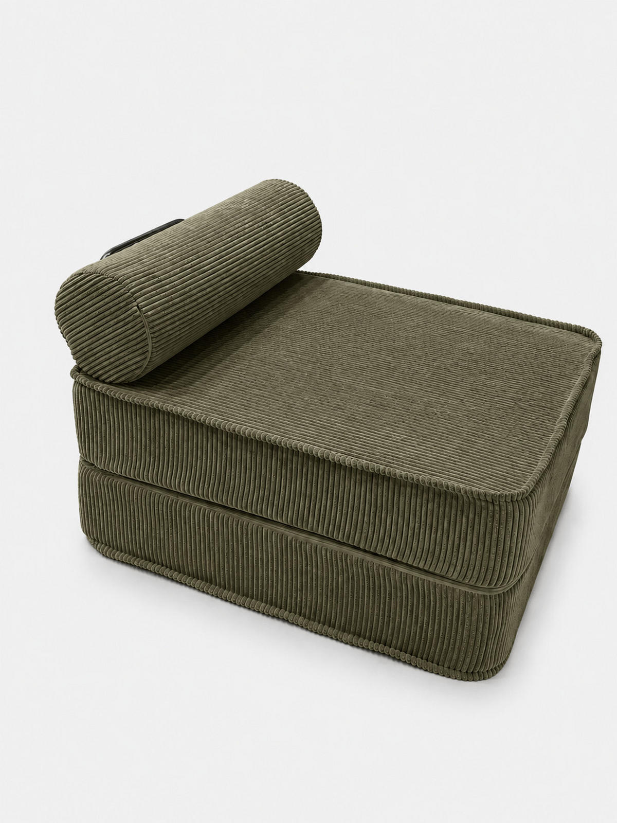 SCHLAFSESSEL ausklappbar, modularer Bodensessel mit Rückenrolle in Khaki - Waldgrün, Textil (80/62/95cm) - SURB