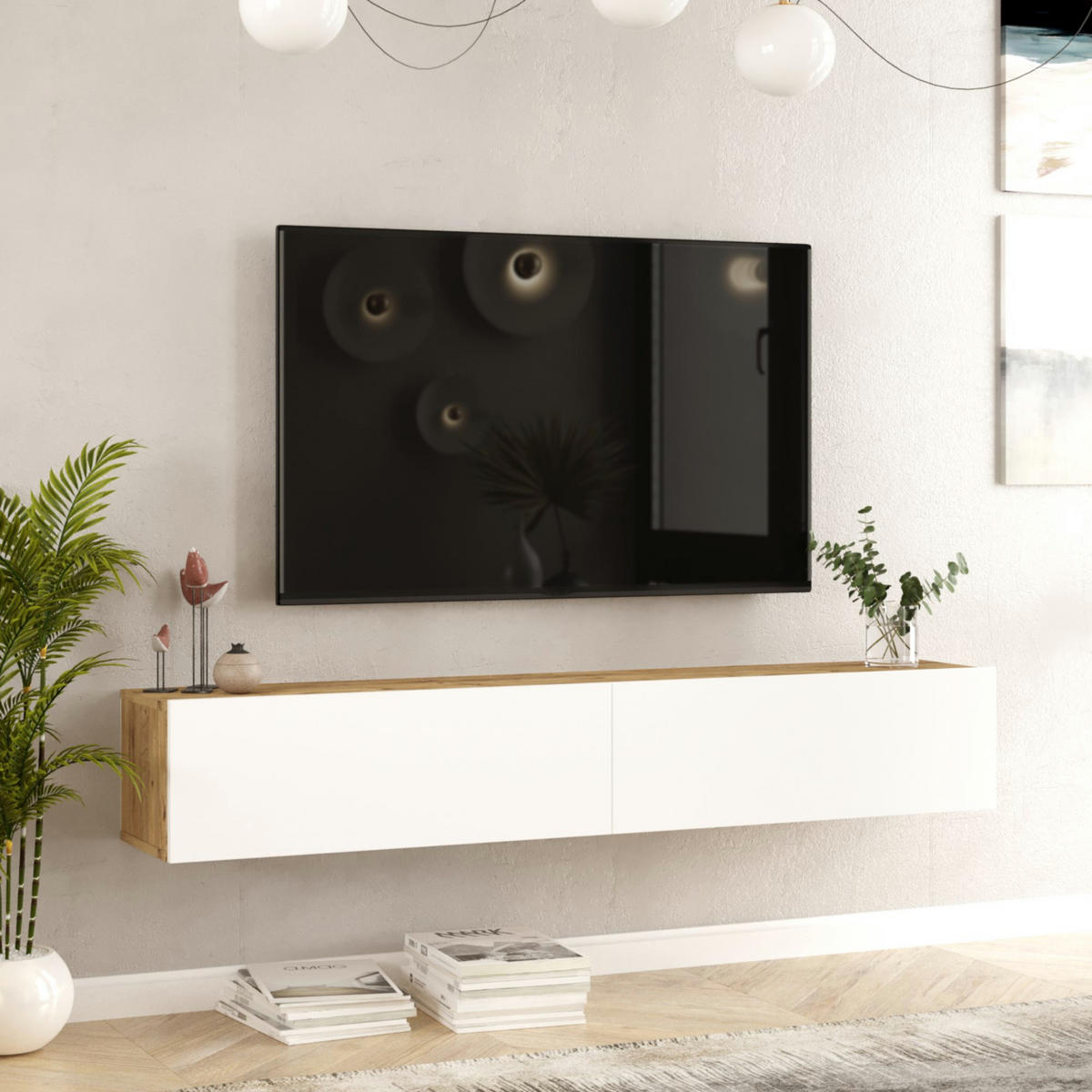 TV-ELEMENT Lapinlahti - Weiß, Holzwerkstoff (180/29.5/31.5cm) - [en.casa]
