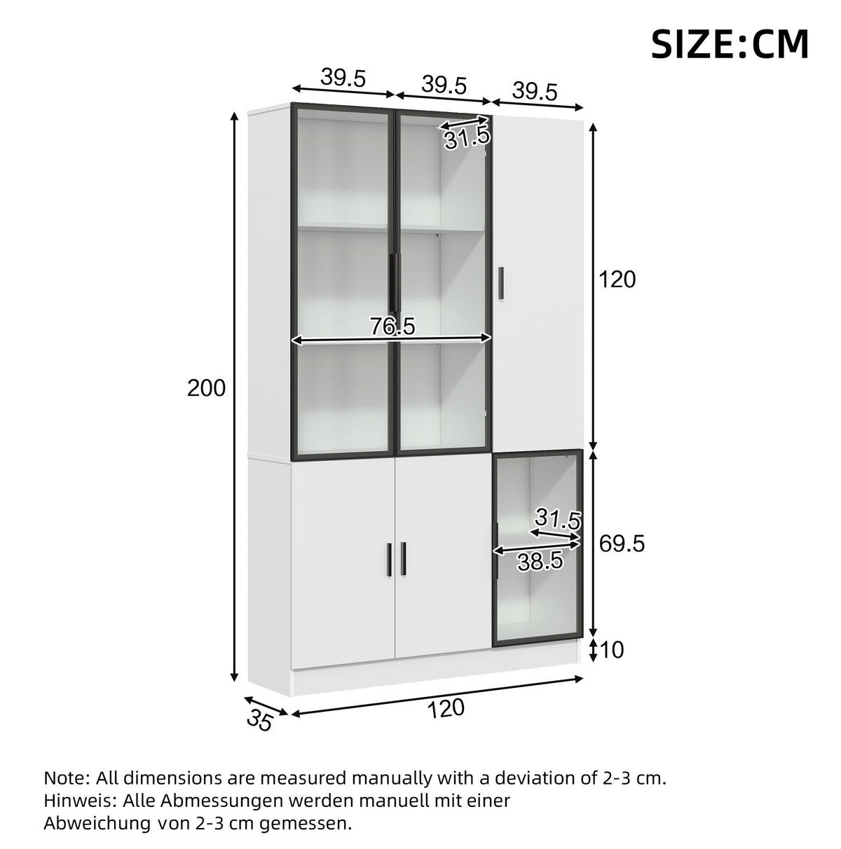 HIGHBOARD 120/200/35 cm Weiß aus Spanplatte und Glas mit LED-Beleuchtung - Weiß, Holzwerkstoff (35/200/120cm) - OKMYHOME