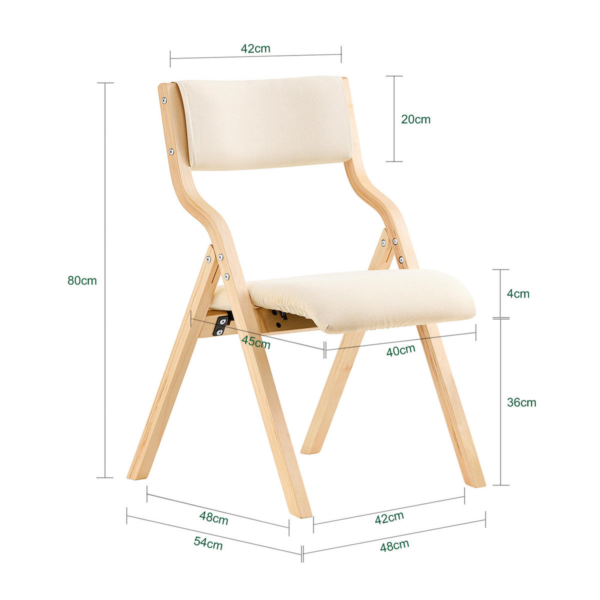 KLAPPSTUHL Birkenholz Gepolstert, 49x80x54cm, Weiß - Weiß, Holz/Holzwerkstoff (41/44/50cm) - SoBuy