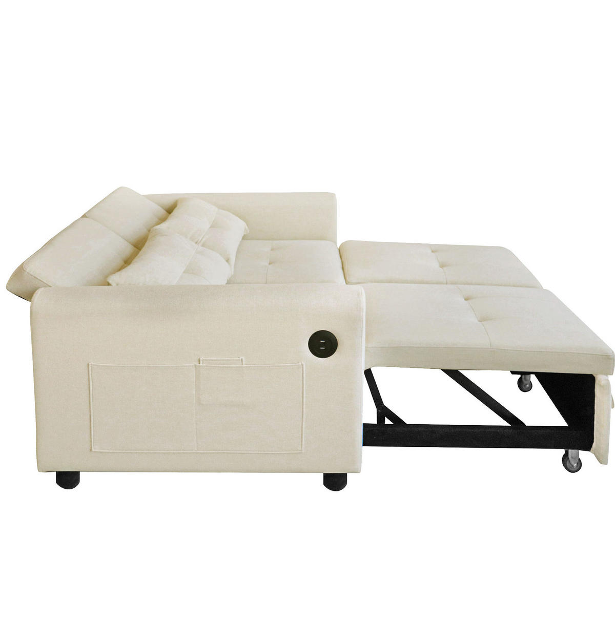 SCHLAFSOFA 3-in-1 Baumwoll-Leinen ausziehbar mit Rückenlehne 120/160/180 Grad Beige 142/85/83 cm - Beige, Textil (85/83/142cm) - Redom