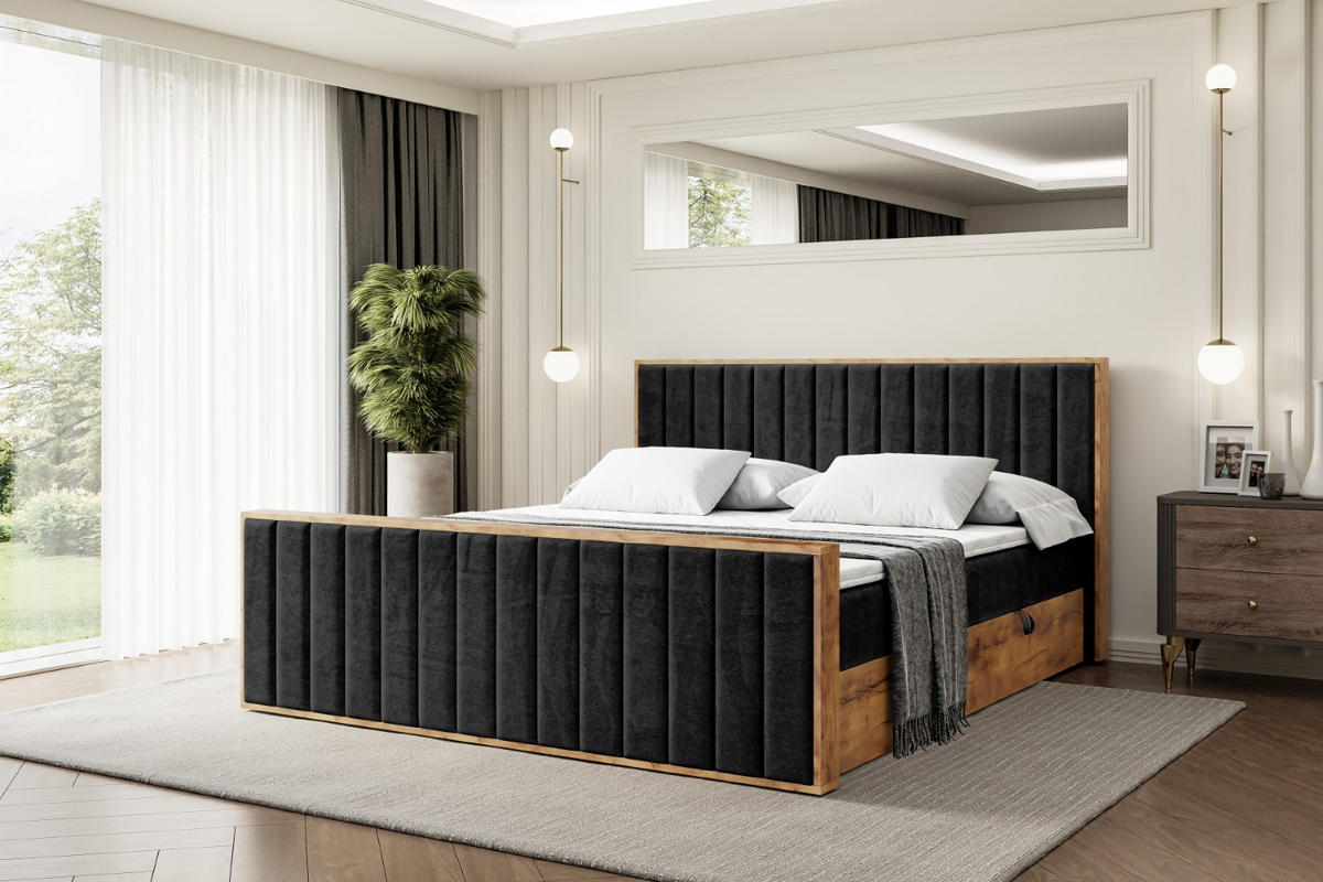 BOXBETT mit Matratze H4 und Lattenrost - LOLLI4-Z - 160x200 - Schwarz Casablanca - Schwarz, Holzwerkstoff (160/200cm) - ALTDECOR