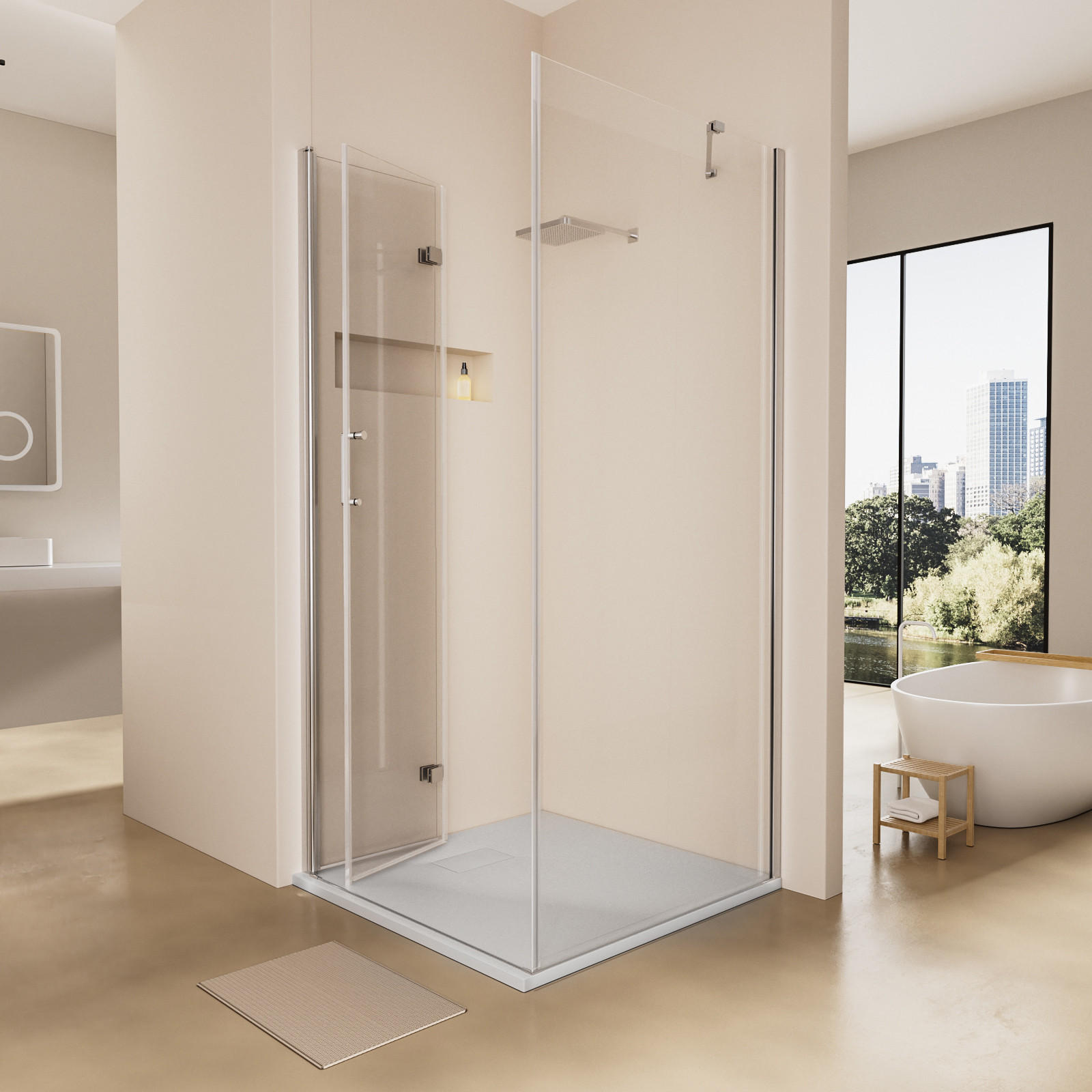 DUSCHWANNE inkl. Ablaufgarnitur Weiß 90/90 cm - Weiß, Naturmaterialen (90/2.6/90cm) - EMKE