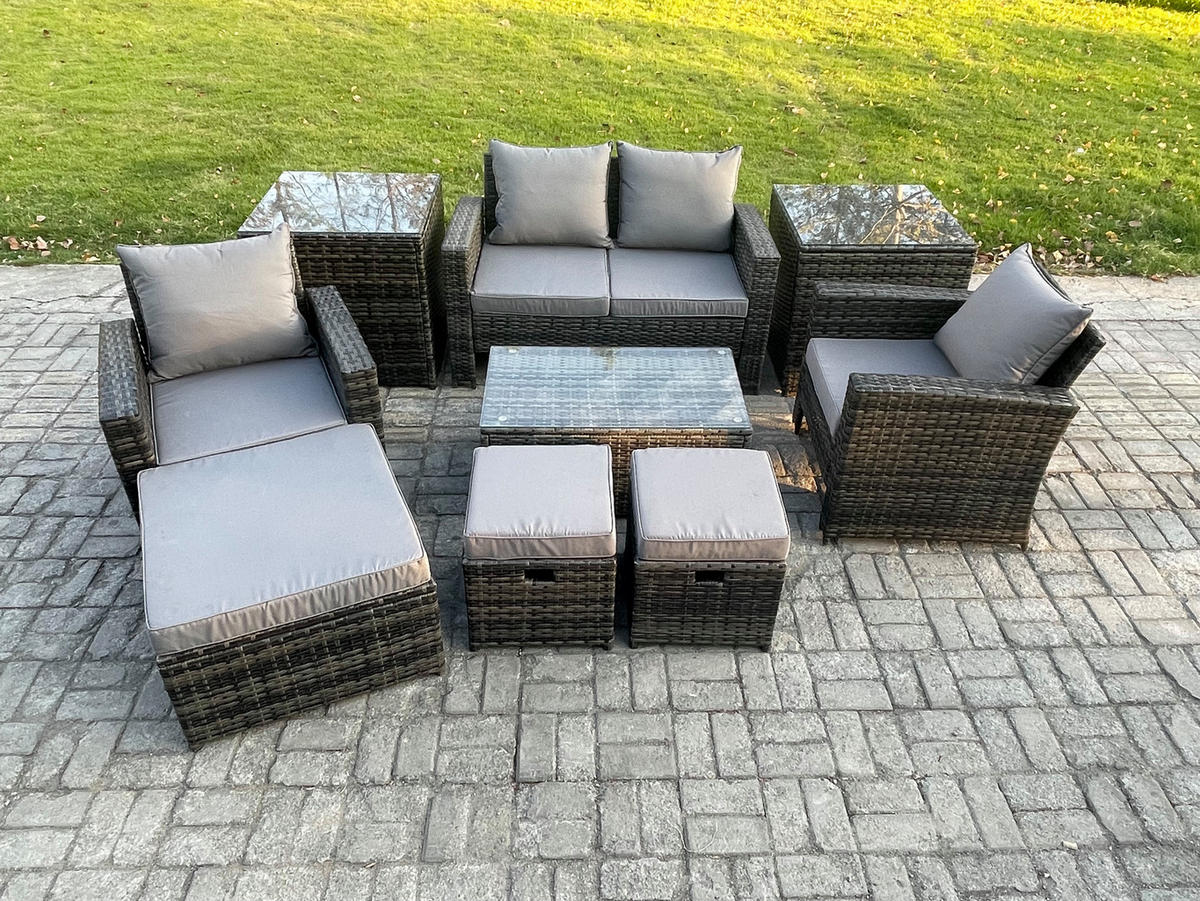 GARTENSOFA Hohe Rückenlehne Polyrattan Dunkelgrau 7-Sitzer - Dunkelgrau, Metall - Fimous