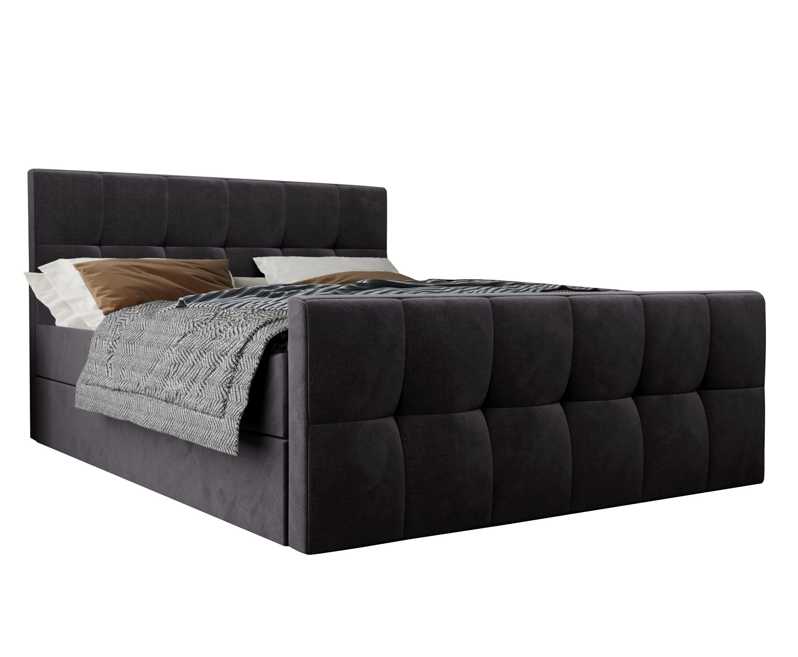 BOXBETT Settlio 160/200 cm in Grau – mit Bettkasten und Fußteil - Schwarz/Grau, Holz/Holzwerkstoff (160/200cm) - AX Living