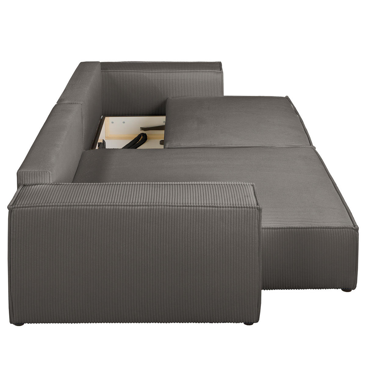 ECKSOFA mit Schlaffunktion - 255 cm - Schwarz/Grau, Kunststoff/Textil (255/148cm) - home24