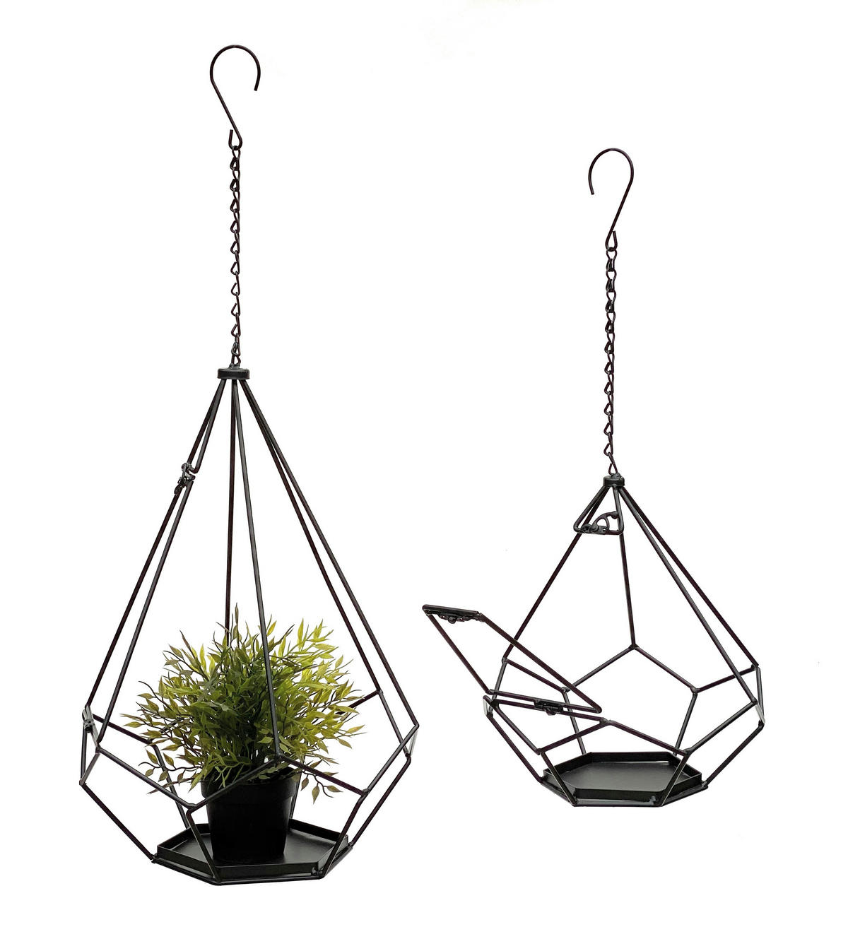 BLUMENAMPEL Innen Metall Wand 64 cm & 82 cm 2er Set mit Tür 6 Ecken - Schwarz, Metall (34/82/34cm) - DanDiBo