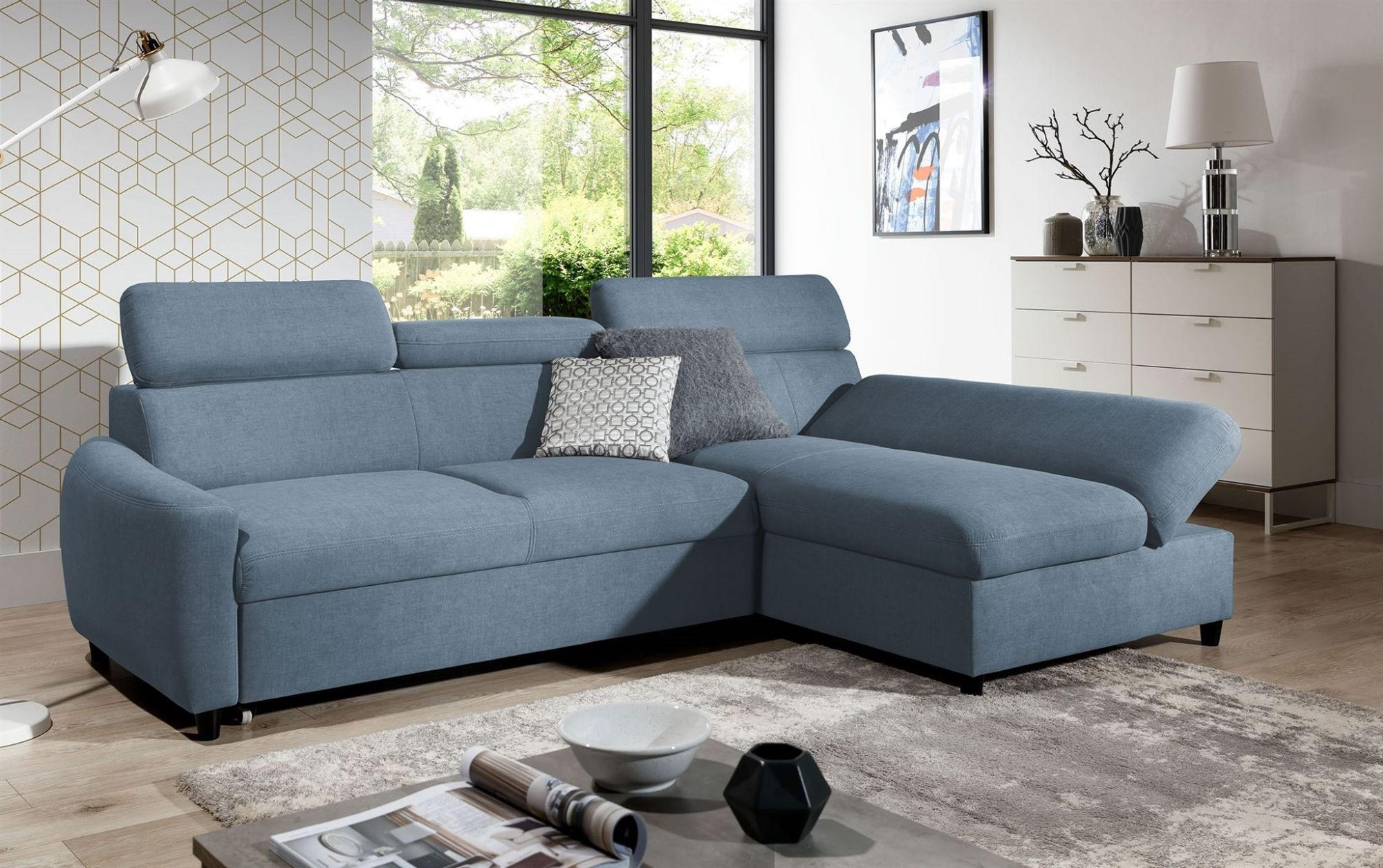 ECKSOFA Schlafsofa Anton Xs In Esito - Hellblau, Holzwerkstoff/Textil (260/170cm) - Fun Möbel