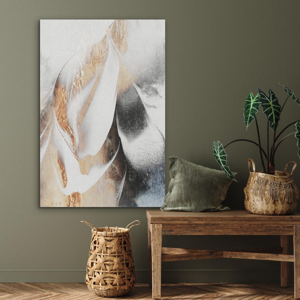 AKUSTIKPANEEL Luxus - Abstrakt - Gold - Weiß 70x100 cm - Goldfarben, Textil (70/0.9/100cm) - MuchoWow
