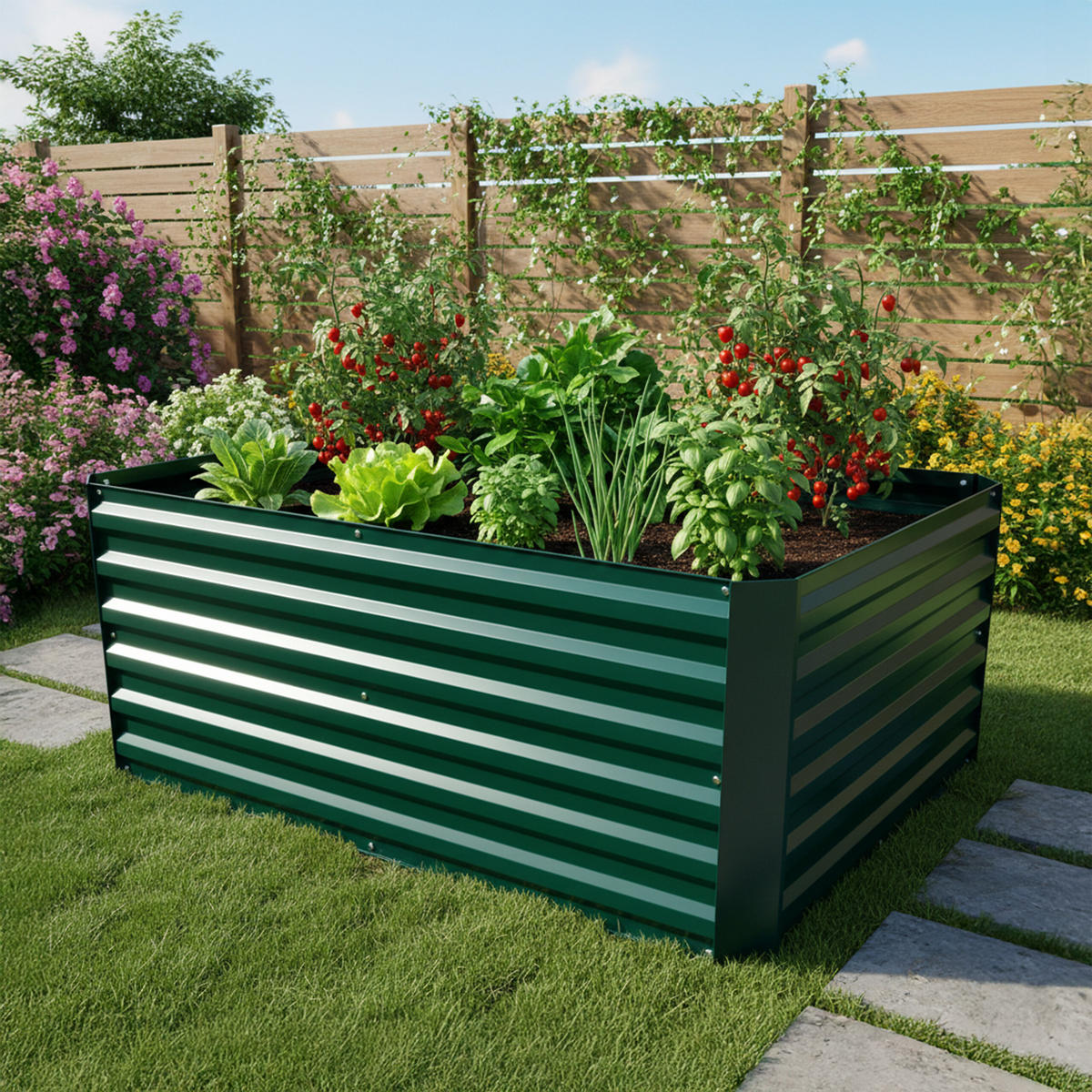 HOCHBEET - Grün, Metall (57/60/57cm) - Relaxdays